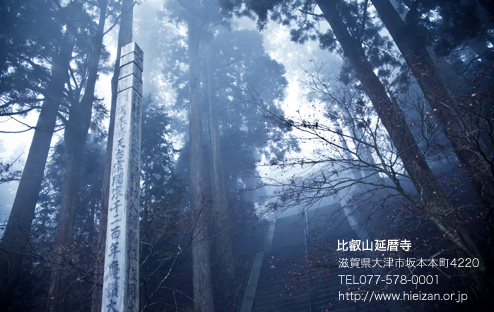 延暦寺の根本中堂あたりは、時として煙雨（えんう） とよばれるもやに包まれる。幻想的な風景だ。