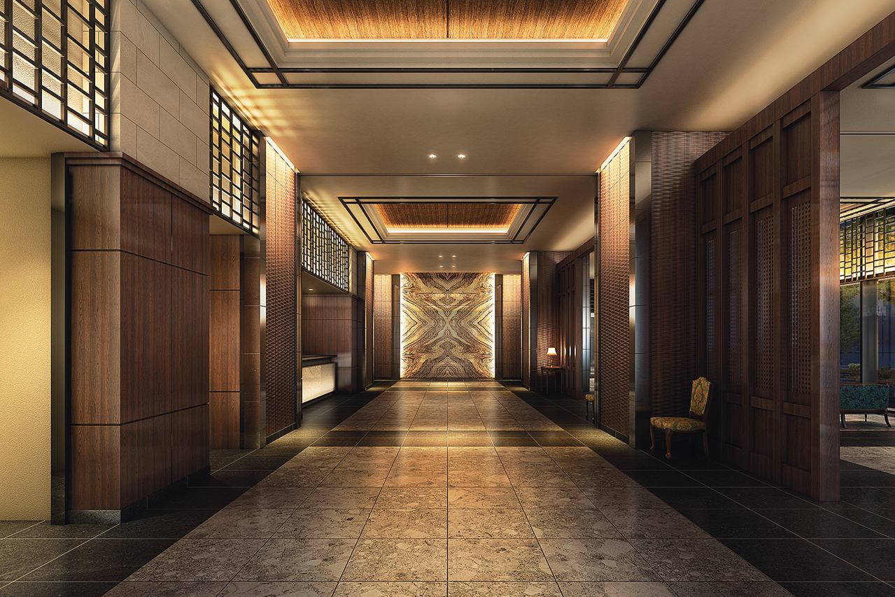 優雅な回廊を意識したエントランスホール 　※掲載の環境写真は2020年10月に撮影したものにCG加工を施しており、実際とは多少異なります。