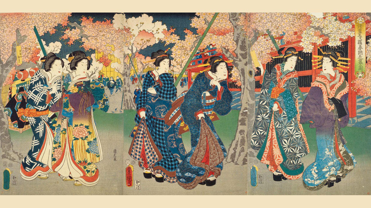 豊国『浅草寺桜奉納花盛ノ図』風俗吾妻錦絵、ト山口、安政４、国立国会図書館デジタルコレクション