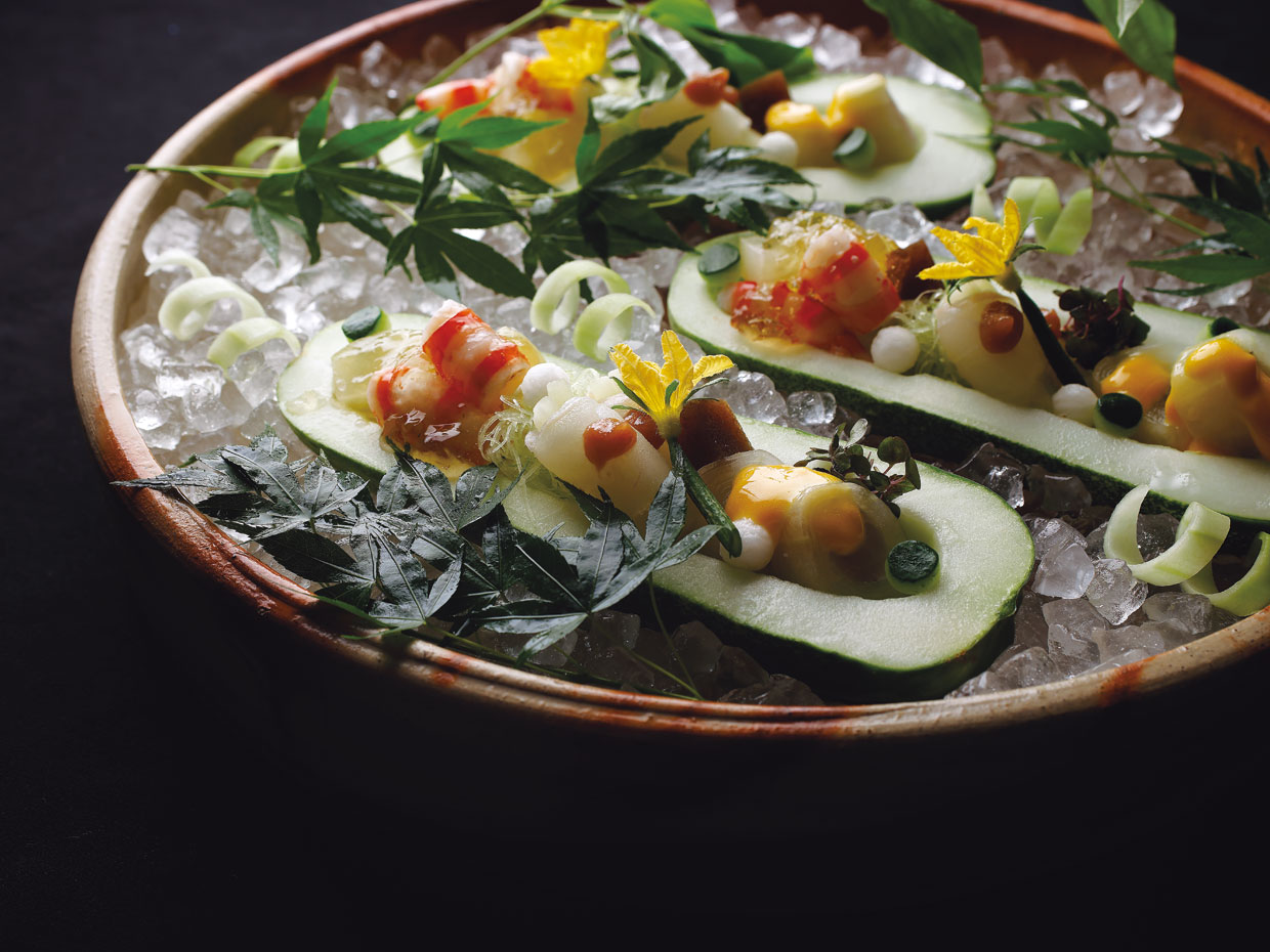 加賀太きゅうりを用いた3種料理の盛り合わせ（銀座小十&emsp;奥田透 氏）