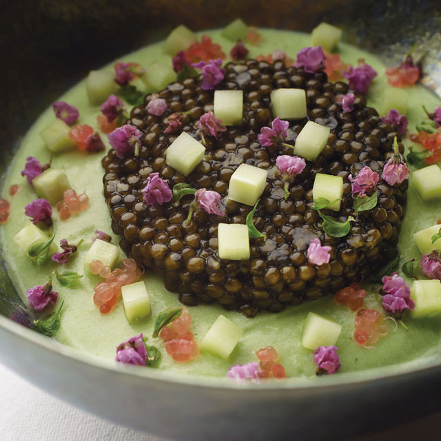 きゅうりのムースが主役の前菜（リューズ&emsp;飯塚隆太氏）