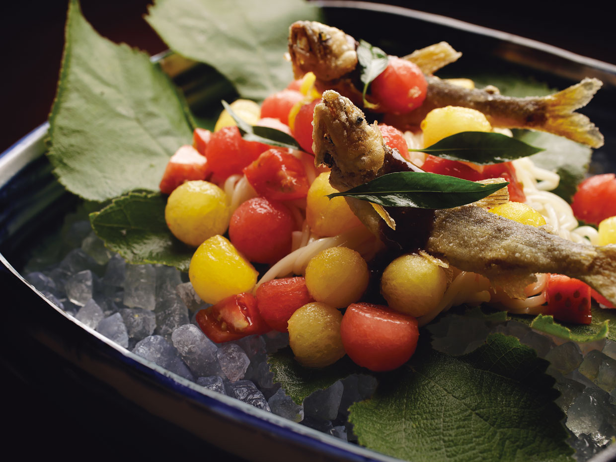 西瓜の料理。銀座 小十&emsp;奥田透氏