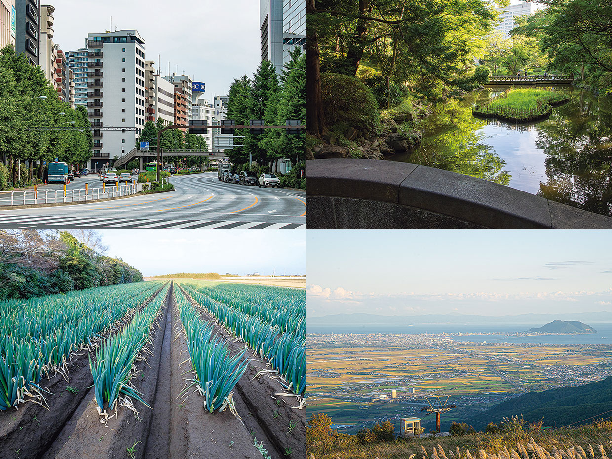 （左上）南麻布の風景&ensp;（右上）有栖川記念公園&ensp;（左下）九十九里浜に面する千葉県山武市&ensp;（右下）北海道北斗市