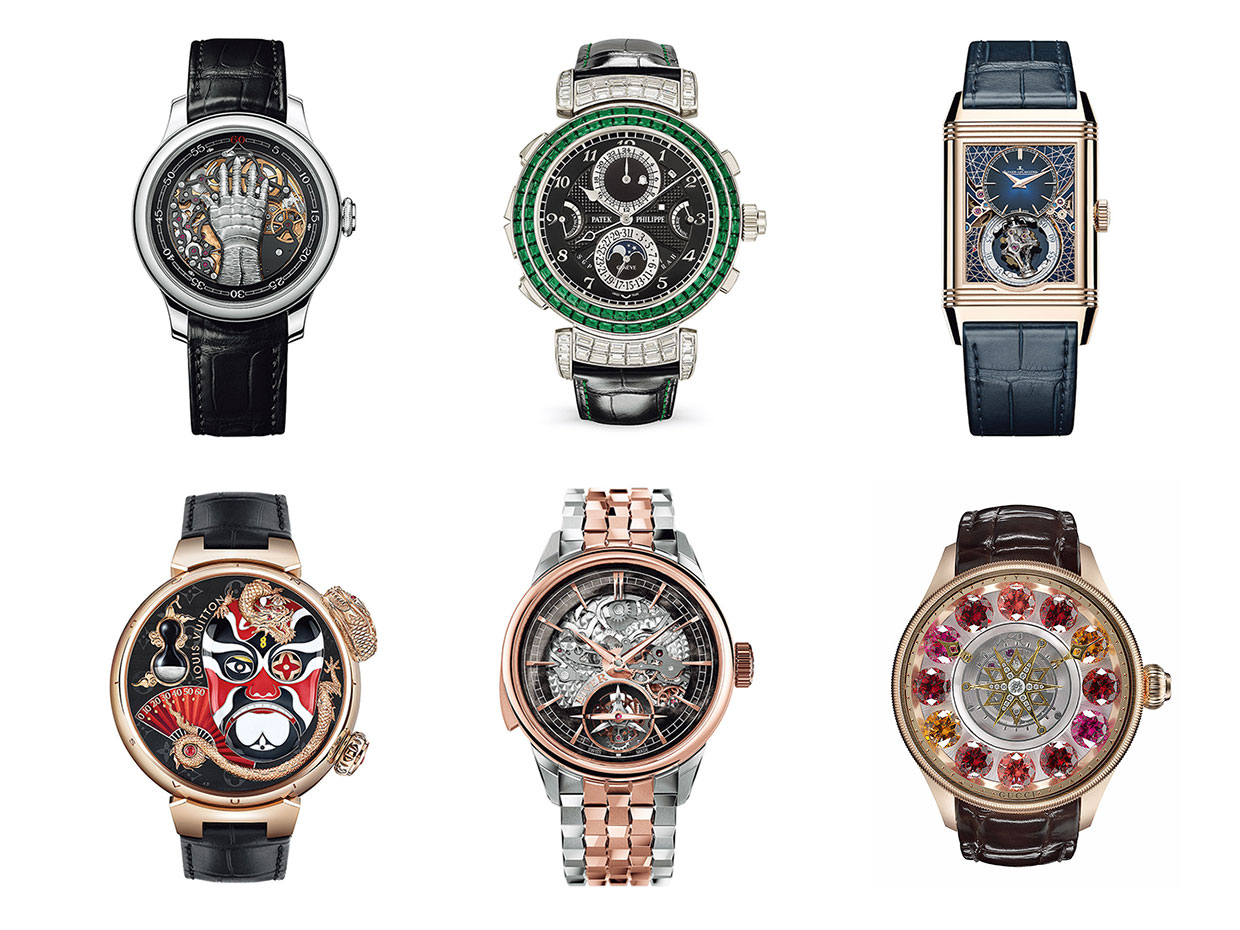 （上段左から）F. P. JOURNE、PATEK PHILIPPE、JAEGER-LECOULTRE（下段左から）LOUIS VUITTON、BIVER、GUCCI